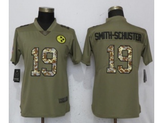 Woman Pittsburgh Steelers 19 JuJu Smith-Schuster Jersey Olive Camo Salute to Service