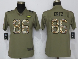 Woman Philadelphia Eagles 86 Zach Ertz Jersey Olive Camo Salute to Service