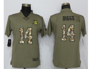 Womens Minnesota Vikings 14 Stefon Diggs Jersey Olive Camo Salute to Service