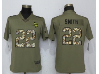 Womens Minnesota Vikings 22 Harrison Smith Jersey Olive Camo Salute to Service