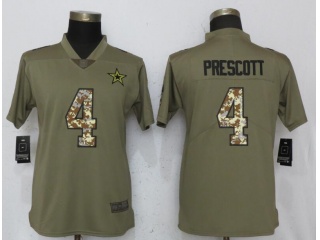 Womens Dallas Cowboys 4 Dak Prescott Jersey Olive Camo Salute to Service