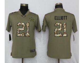 Womens Dallas Cowboys 21 Ezekiel Jersey Olive Camo Salute to Service
