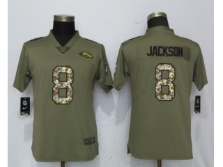 Womens Baltimore Ravens 8 Lamar Jackson Jersey Olive Camo Salute to Service