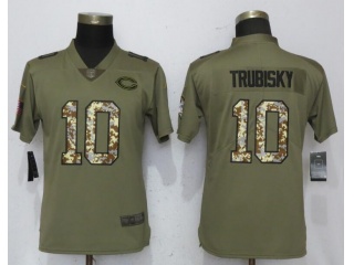 Womens Chicago Bears 10 Mitch Trubisky Jersey Olive Camo Salute to Service