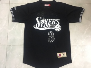 Philadelphia 76ers 3 Allen Iverson Jersey Black Short Sleeve Mesh