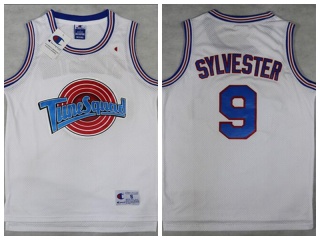 Sylvester Jersey 9 Tune Squad Space Jam Movie Basketball White