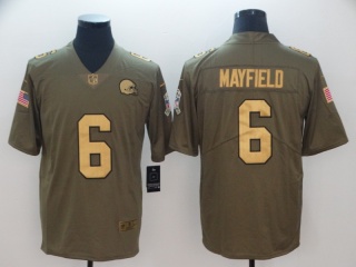 Cleveland Browns #6 Baker Mayfield Salute To Service Limited Jersey Olive With Golden Number