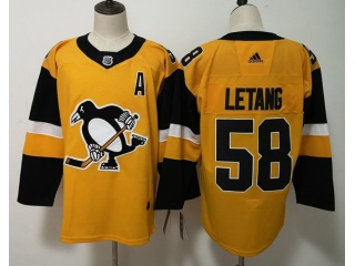 Adidas Pittsburgh Penguins #58 Kristopher Letang Statudim Hockey Jersey Yellow