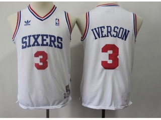 Youth Philadelphia 76ers #3 Allen Iverson Throwback Basketball Jerseys White