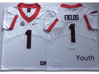 Youth Georgia Bulldogs #1 Justin Fields Limited Jerseys White