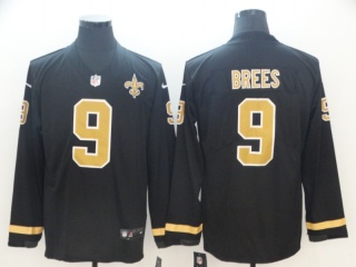 New Orleans Saints 9 Drew Brees Long Sleeves Vapor Limited Jersey Black