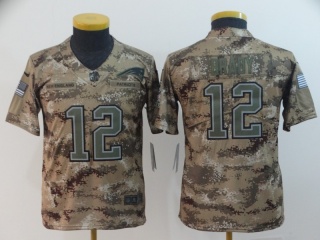 Youth New England Patriots #12 Tom Brady Salute to Service Limited Jersey Camo