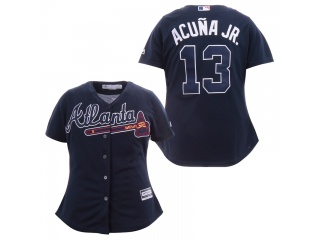 Atlanta Braves 13 Ronald Acuna Jr. Womens Baseball Jersey Navy Blue