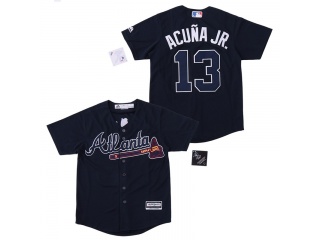 Atlanta Braves 13 Ronald Acuna Jr. Youth Baseball Jersey Navy Blue