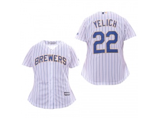 Milwaukee Brewers 22 Christian Yelich Womens Baseball Jersey White