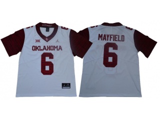 Oklahoma Sooners #6 Baker Mayfield Vapor Limited Jersey White with Red Sleeves