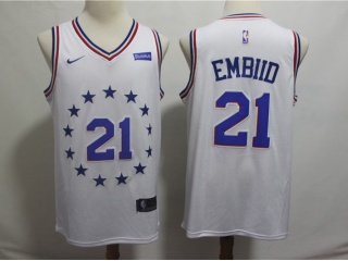 Nike Philadelphia 76ers 21 Joel Embiid Basketball Jersey White Earned Edition