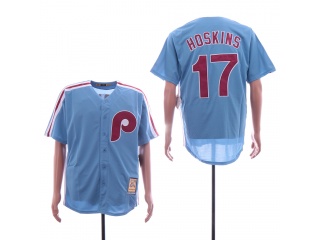 Philadelphia Phillies 17 Rhys Hoskins Cooperstown Cool Base Jersey Light Blue