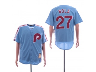 Philadelphia Phillies 27 Aaron Nola Cooperstown Cool Base Jersey Light Blue