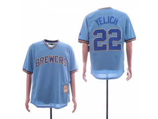 Milwaukee Brewers 22 Christian Yelich Cooperstown Cool Base Jersey Light Blue