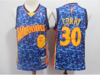 Bape x Golden State Warriors 30 Stephen Curry Basketball Jersey Blue