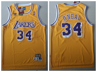 Los Angeles Lakers 34 Shaquille O'Neal Throwback Jersey Yellow	