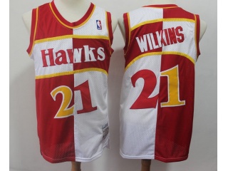 Atlanta Hawks #21 Dominique Wilkins Split Throwback Jersey Red/White