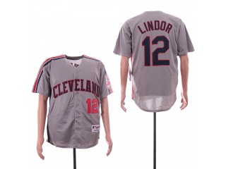 Cleveland Indians 12 Francisco Lindor Turn Back Baseball Jersey Gray