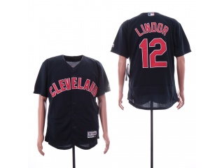 Cleveland Indians 12 Francisco Lindor 2019 Flexbase Baseball Jersey Navy Blue