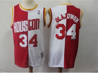 Houston Rockets 34 Hakeem Olajuwon Throwback Basketball Jersey White/Red Split