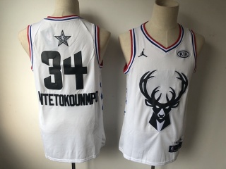 2019 All Star Milwaukee Bucks 34 Giannis Antetokounmpo Basketball Jersey White