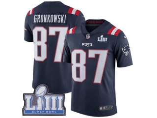 New England Patriots 87 Rob Gronkowski Super Bowl LIII Color Rush Limited Jersey Blue