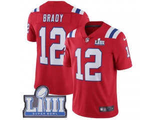 New England Patriots 12 Tom Brady Super Bowl LIII Vapor Limited Jersey Red