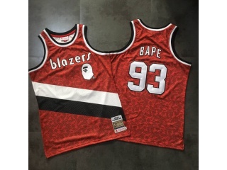 BAPE x Mitchell & Ness Portland Trail Blazers 93 Bape Basketball Jersey Red