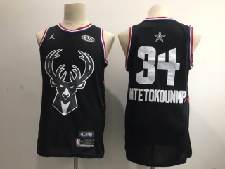 2019 All Star Milwaukee Bucks 34 Giannis Antetokounmpo Basketball Jersey Black