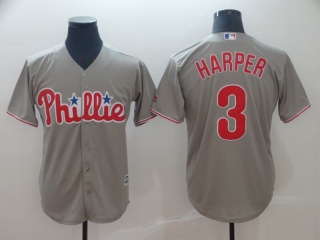 Philadelphia Phillies 3 Bryce Harper Cool Base Baseball Jersey Grey