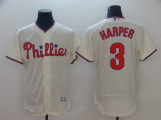 Philadelphia Phillies 3 Bryce Harper Flex Base Baseball Jersey Cream
