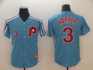 Philadelphia Phillies 3 Bryce Harper Throwback Baseball Jersey Light Blue