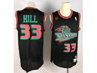 Detroit Pistons 33 Grant Hill Throwback Basketball Jersey Black