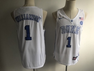 Duke Blue Devils 1 Zion Williamson NCAA Basketball Jersey White V-Neck