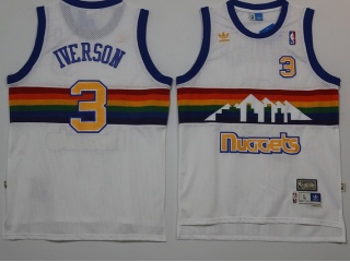 Denver Nuggets 3 Allen Iverson Basketball Jersey White Rainbow Throwback