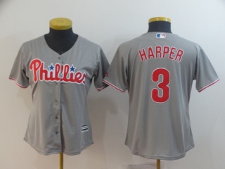 Woman Philadelphia Phillies #3 Bryce Harper Jersey Grey