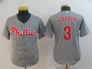 Youth Philadelphia Phillies #3 Bryce Harper Jersey Grey