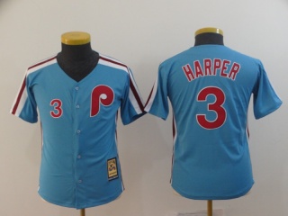 Youth Philadelphia Phillies 3 Bryce Harper Jersey Light Blue Throwback