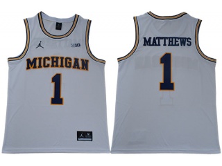 Michigan Wolverines #1 Charles Matthews College Basketball Jersey White