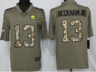 Cleveland Browns #13 Odell Beckham Jr With Camo Number Salute To Service Limited Jersey Olive