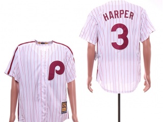 Philadelphia Phillies #3 Bryce Harper Pinstrip Throbwack Jersey White