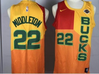 Nike Milwaukee Bucks #22 Khris Middleton City Basketball Jersey Gold