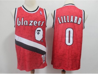 BAPE x Mitchell & Ness Portland Trail Blazers 0 Damian Lillard Basketball Jersey Red