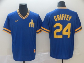 Seattle Mariners #24 Ken Griffey Jr Nike Cooperstown Collection Legend V-Neck Jersey Blue